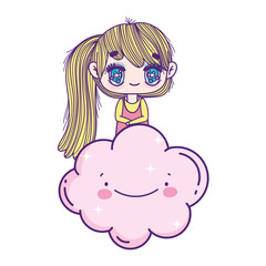 kids, cute little girl anime cartoon cloud