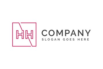 Pink square initial letter HH line logo design vector graphic