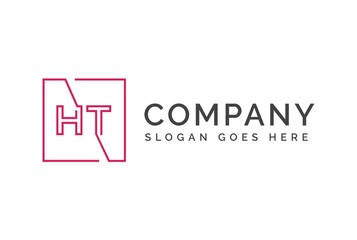 Pink square initial letter HT line logo design vector graphic