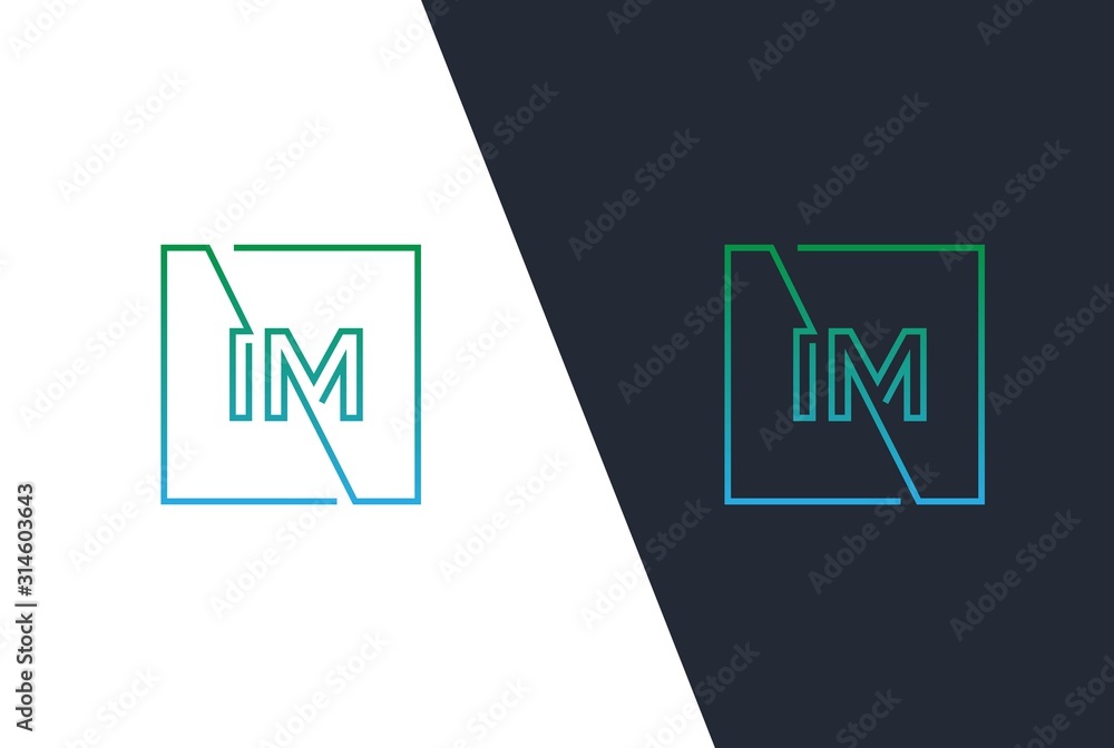 Wall mural green blue gradient square initial letter im line logo design vector graphic - Wall murals