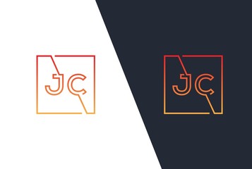 Red yellow gradient square initial letter JC line logo design vector graphic