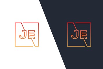 Red yellow gradient square initial letter JE line logo design vector graphic