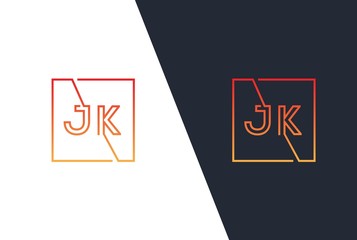 Red yellow gradient square initial letter JK line logo design vector graphic