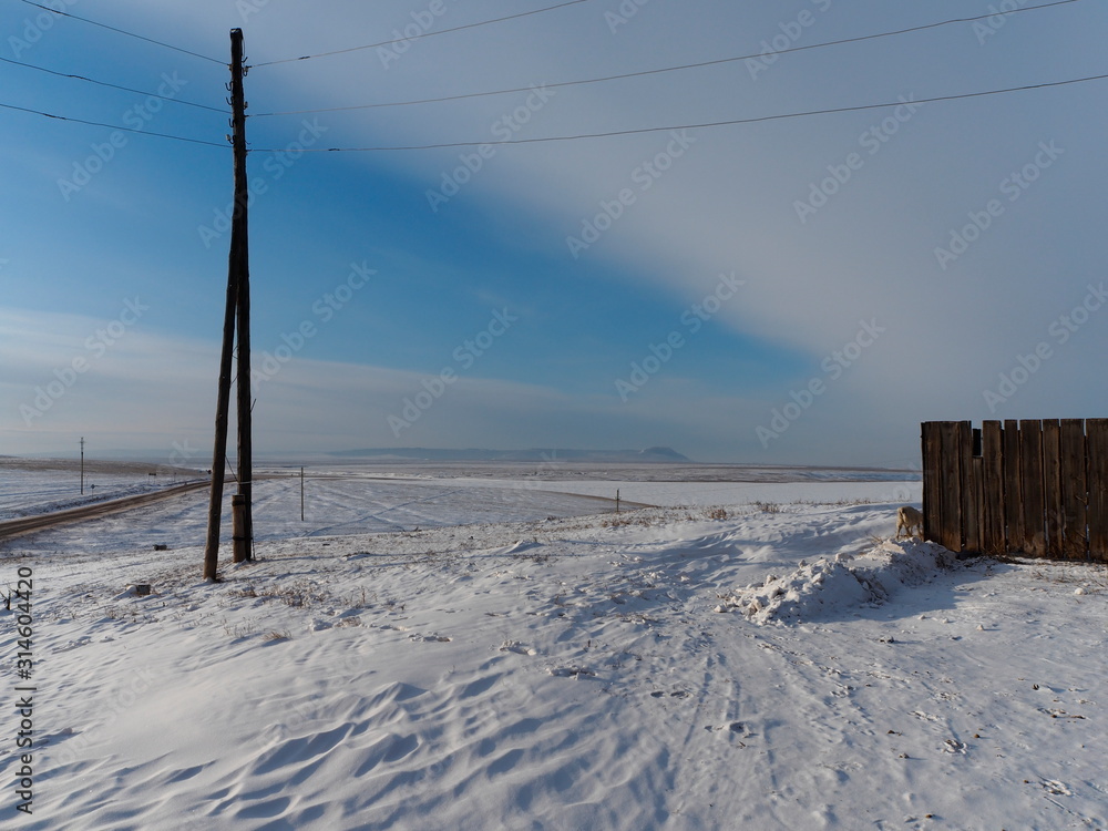 Wall mural view of the steppe on a clear Sunny winter day