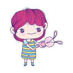 cute little boy with toy rabbit cartoon