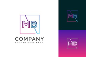 Purple blue gradient square initial letter MB line logo design vector graphic