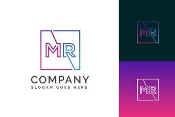 Purple blue gradient square initial letter MR line logo design vector graphic