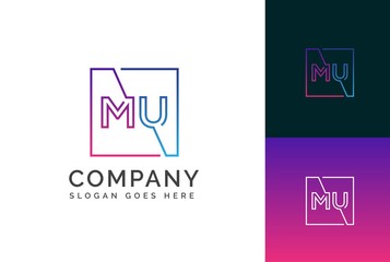 Purple blue gradient square initial letter MU line logo design vector graphic