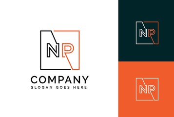 Orange black square initial letter NP line logo design vector graphic