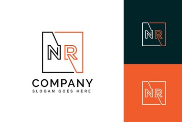Orange black square initial letter NR line logo design vector graphic