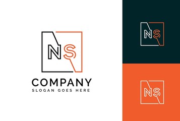 Orange black square initial letter NS line logo design vector graphic