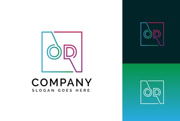 Blue green pink gradient square initial letter OD line logo design vector graphic