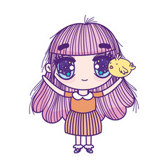 cute little girl anime cartoon with chicken