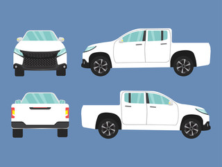 Set of white pickup truck car view on blue background,illustration vector,Side, front, back - 314605250