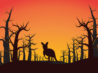 wildfire forest and kangaroo,vector illustration