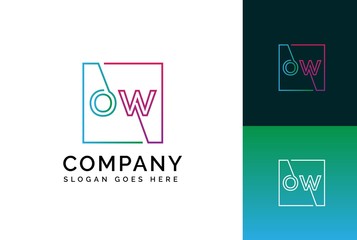 Blue green pink gradient square initial letter OW line logo design vector graphic