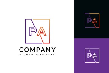 Purple orange gradient square initial letter PA line logo design vector graphic