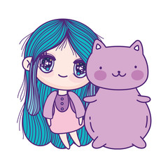 kids, cute little girl anime cartoon and cute cat