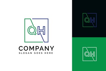 Green blue square initial letter QH line logo design vector graphic