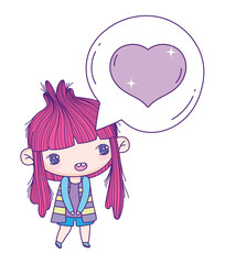 kids, little girl anime cartoon in love chat bubble decoration