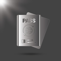 Passport with tickets. Air travel concept. gray Design citizenship ID for traveler isolated. Black and white icon