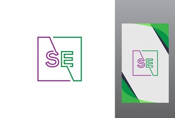 Purple green square initial letter SE line logo design vector graphic