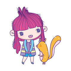 cute little girl cartoon and squirrel animal