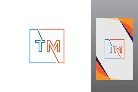 Blue orange square initial letter TM line logo design vector graphic