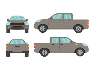 Set of gray pickup truck car view on white background,illustration vector,Side, front, back - obrazy, fototapety, plakaty
