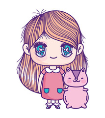 kids, cute little girl anime cartoon and cute squirrel