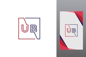 Red blue square initial letter UB line logo design vector graphic