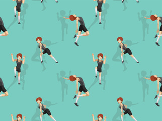 Manga Style Yellow Red Hair Woman Cartoon Zumba Dance Vector Seamless Background Wallpaper Set 2-01