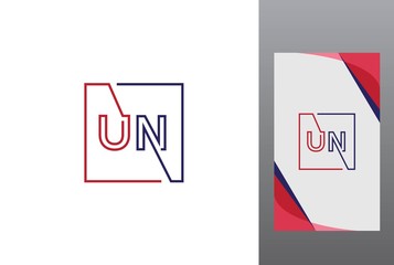 Fototapeta na wymiar Red blue square initial letter UN line logo design vector graphic