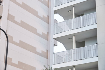 Fototapeta premium Minimal White Apartment Balconies and Stairwell, Abstract Lines