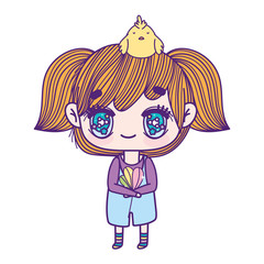 cute little girl anime cartoon with chicken