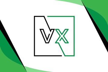 Green black square initial letter VX line logo design vector graphic