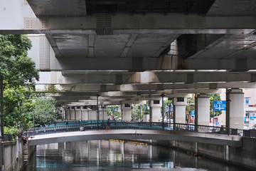 Walking bridge under the bridge
