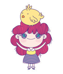 cute little girl anime cartoon with chicken in head