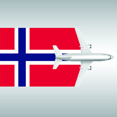 Plane and flag of Norway. Travel concept for design