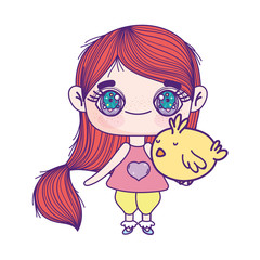 cute little girl anime cartoon holding chicken