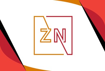 Yellow red square initial letter ZN line logo design vector graphic