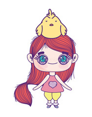 cute little girl anime cartoon with chicken in head