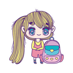 kids, cute little girl anime cartoon with backpack