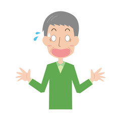 高齢　中高年　男性　上半身　びっくり　驚く