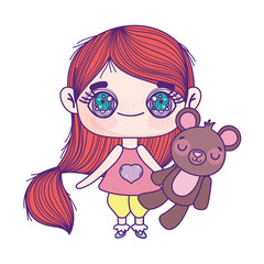 cute little girl cartoon holding teddy bear toy