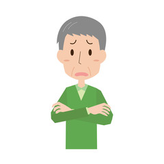 高齢　中高年　男性　上半身　腕組み　表情　ポーズ