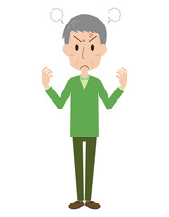 高齢　中高年　男性　全身　怒る　表情　ポーズ