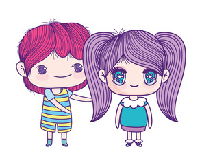 kids, little girl and boy anime cartoon characters