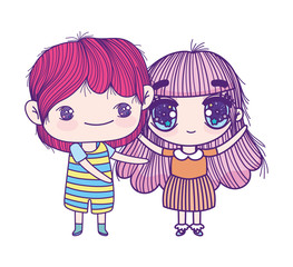 kids, little girl and boy anime cartoon characters