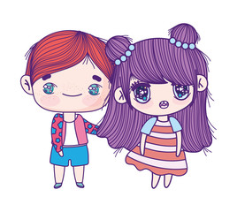 kids, little girl and boy anime cartoon characters